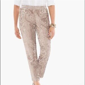Chicos Womens Sequin Velvet ankle Pants M(8) Champagne Party Club Holiday